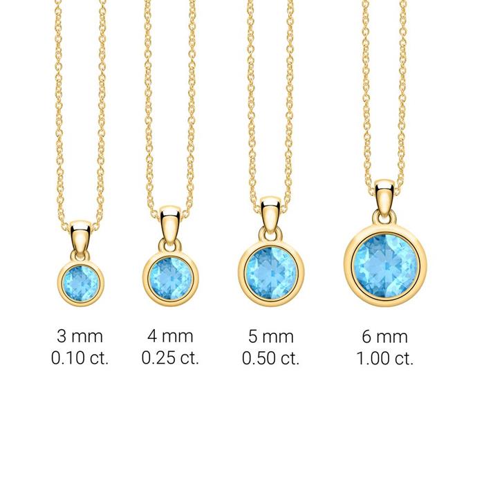 Necklace and pendant in 14 carat gold with blue topaz