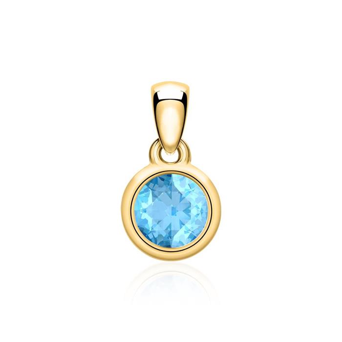 Necklace and pendant in 14 carat gold with blue topaz