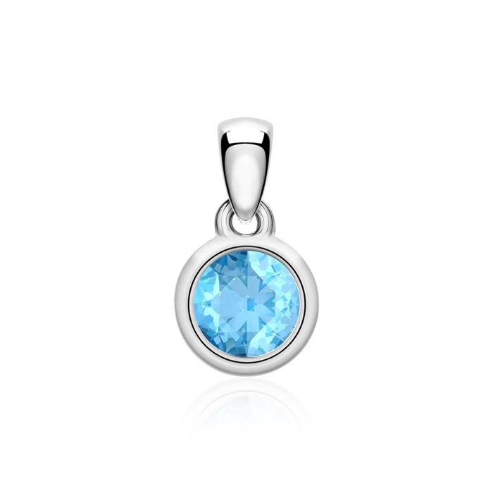 Necklace with blue topaz pendant in 14 carat white gold