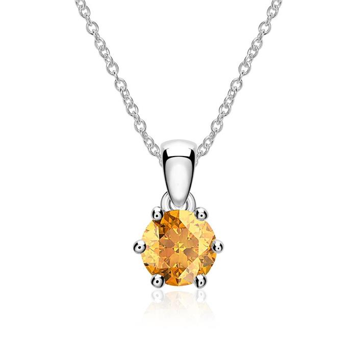 Necklace And Pendant In 14 Carat White Gold With Citrine