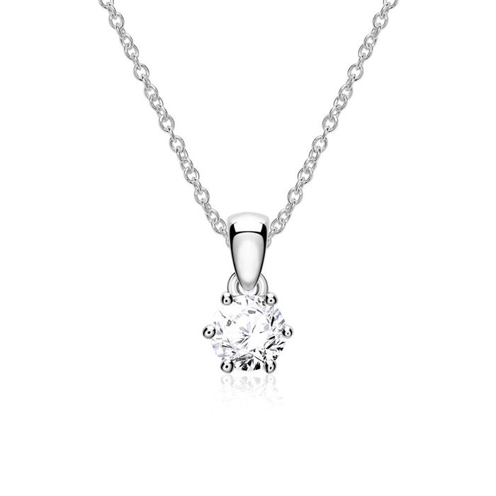 Ketting en hanger in 14 karaat witgoud met Diamant