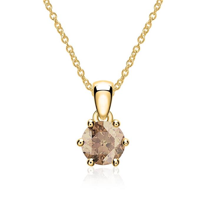 Necklace And Pendant In 14K Gold With Smoky Quartz