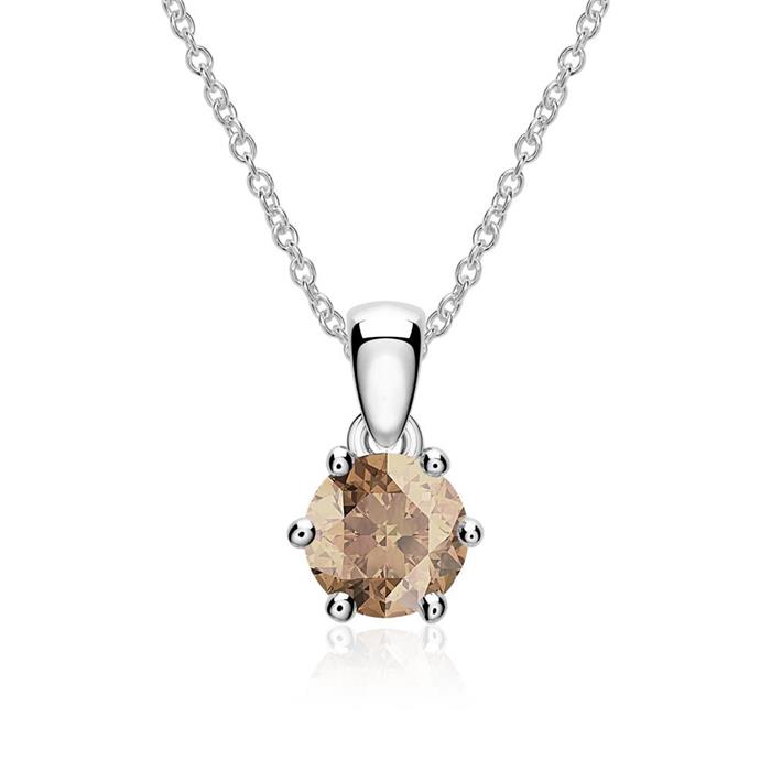 Pendant in 14K white gold with smoky quartz