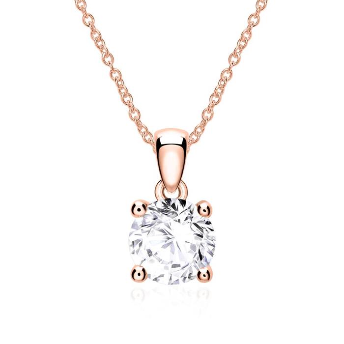 Colgante de cadena para mujer en oro rosa de 14 quilates con diamante talla brillante