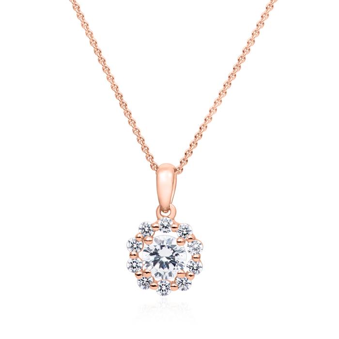 Ketting met halo diamanten hanger in roségoud