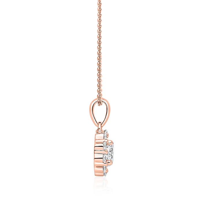 Necklace with halo diamond pendant in rose gold