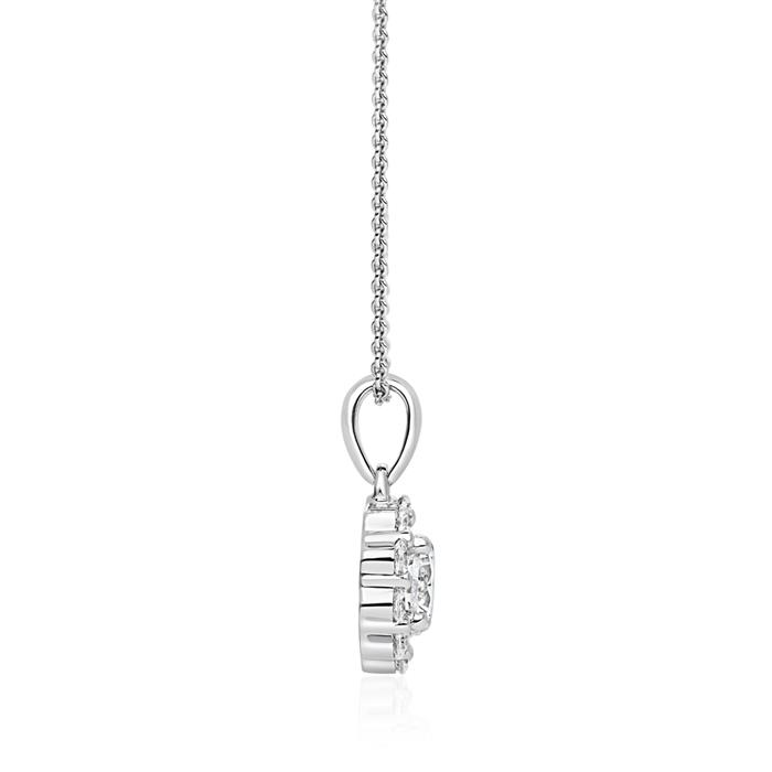 Ketting met halo diamanten hanger in witgoud