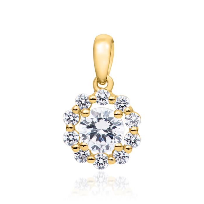 Halo necklace with lab grown diamond pendant in yellow gold