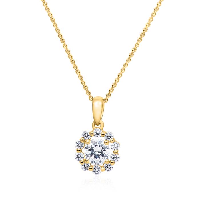 Halo necklace with lab grown diamond pendant in yellow gold