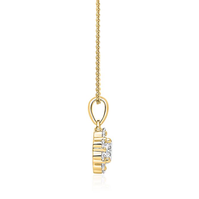 Halo necklace with lab grown diamond pendant in yellow gold