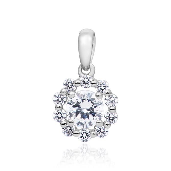 White gold halo ladies&#x27; necklace with lab grown diamonds