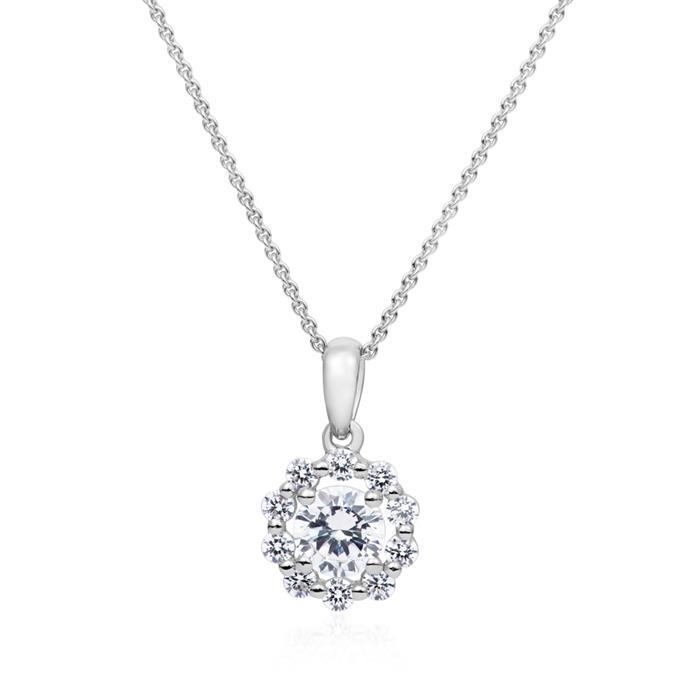 White gold halo ladies' necklace with lab grown diamonds