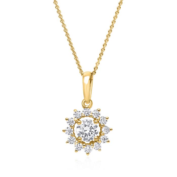 Halo necklace with lab grown diamond pendant in yellow gold