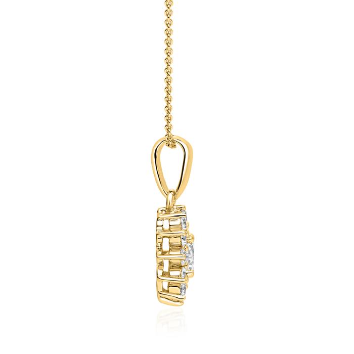 Halo necklace with lab grown diamond pendant in yellow gold