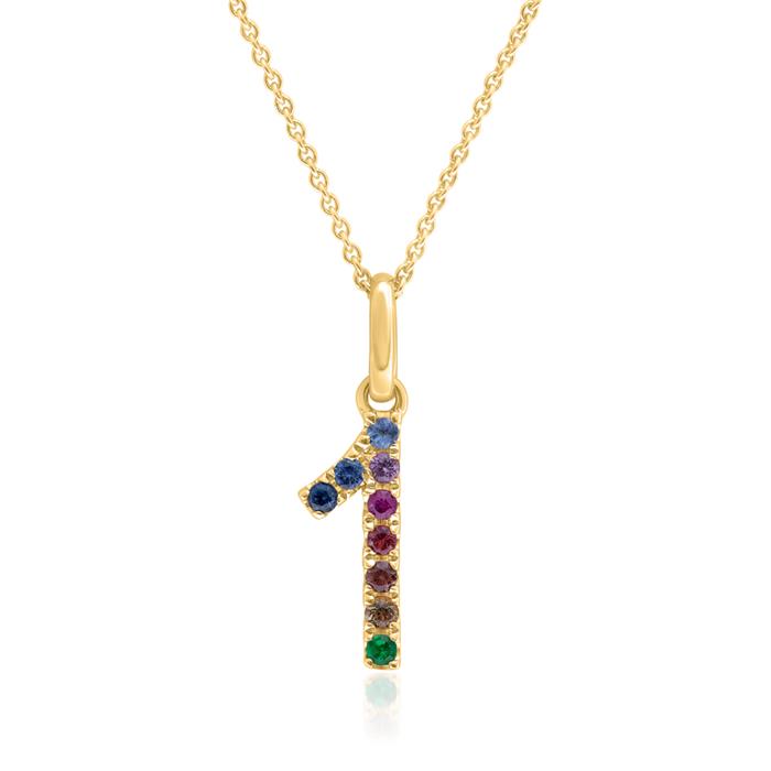 Number pendant 1 in 14K gold with sapphires, coloured