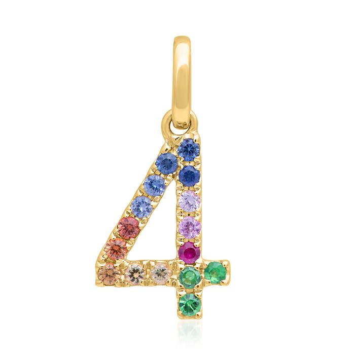 Number pendant 4 in 14 carat gold with sapphires