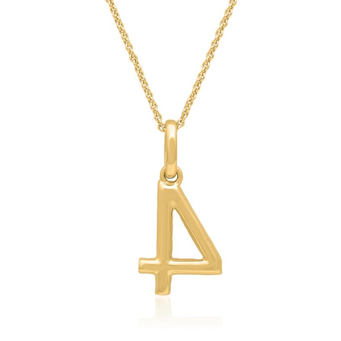 Number pendant 4 in 14 carat gold with sapphires