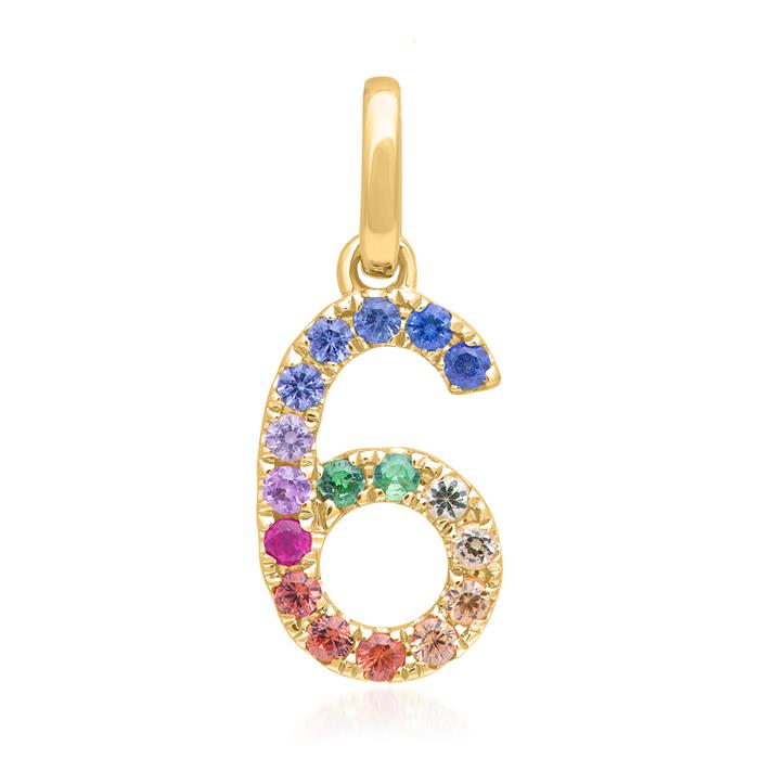 Multi-coloured sapphire pendant number 6 in 14K gold