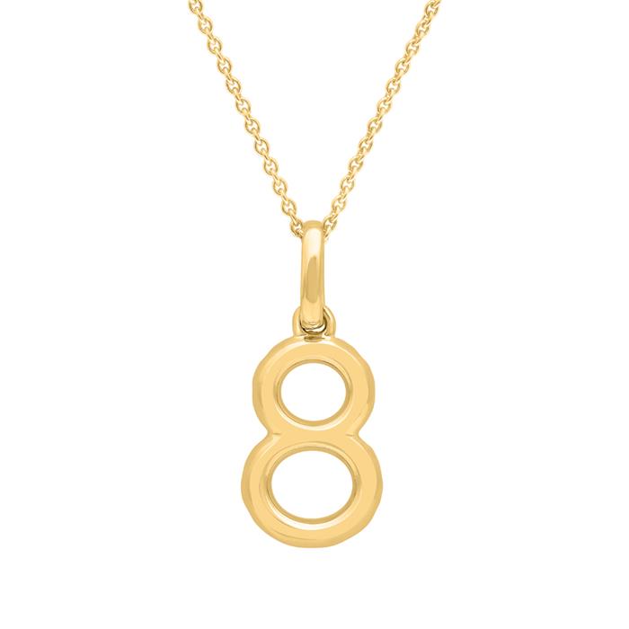 Number pendant 8 in 14K gold with sapphires, multicoloured