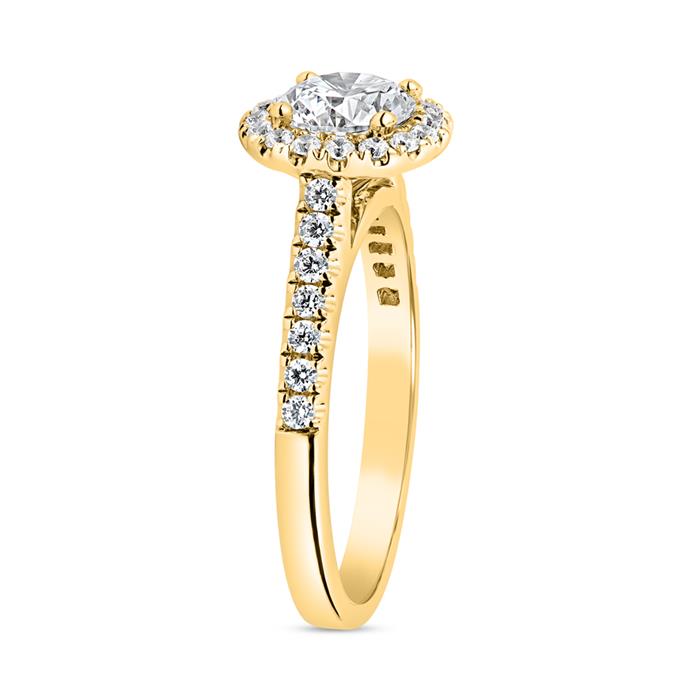 Anillo halo grabable en oro con diamantes