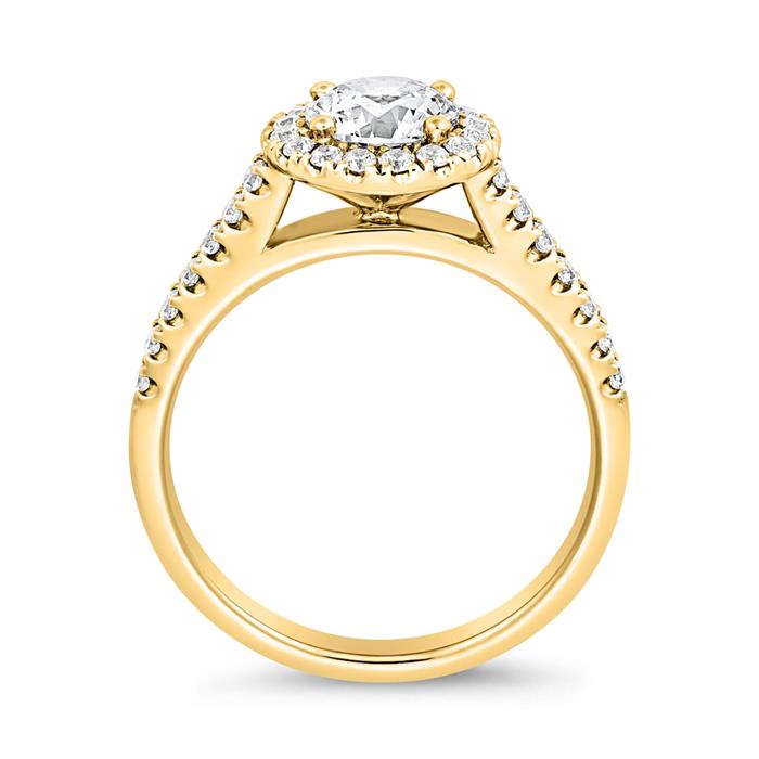 Gravierbarer Halo-Ring aus Gold mit Diamanten