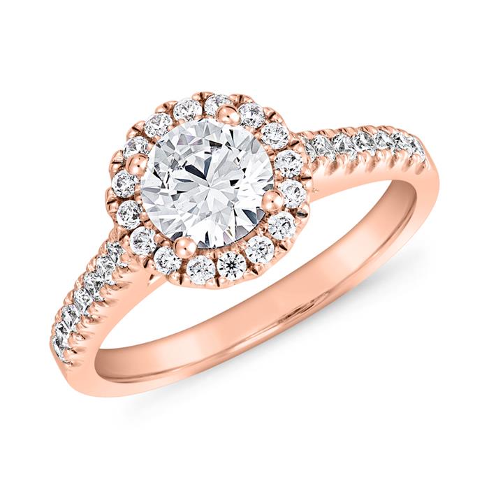 Roségouden halo ring met diamanten, graveerbaar