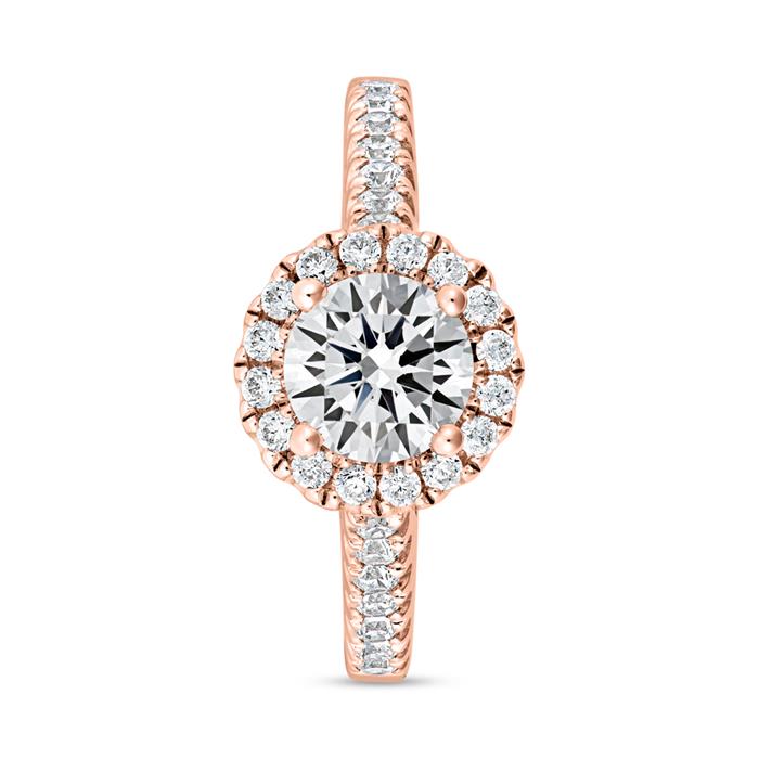 Rose gold halo ring with diamonds, engravable