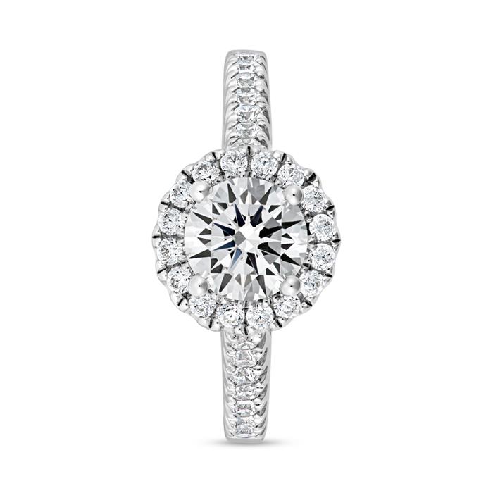 Halo ring with diamonds in white gold or platinum