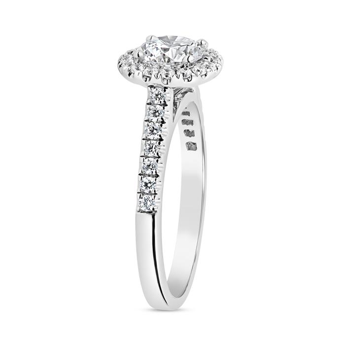 Halo ring with diamonds in white gold or platinum