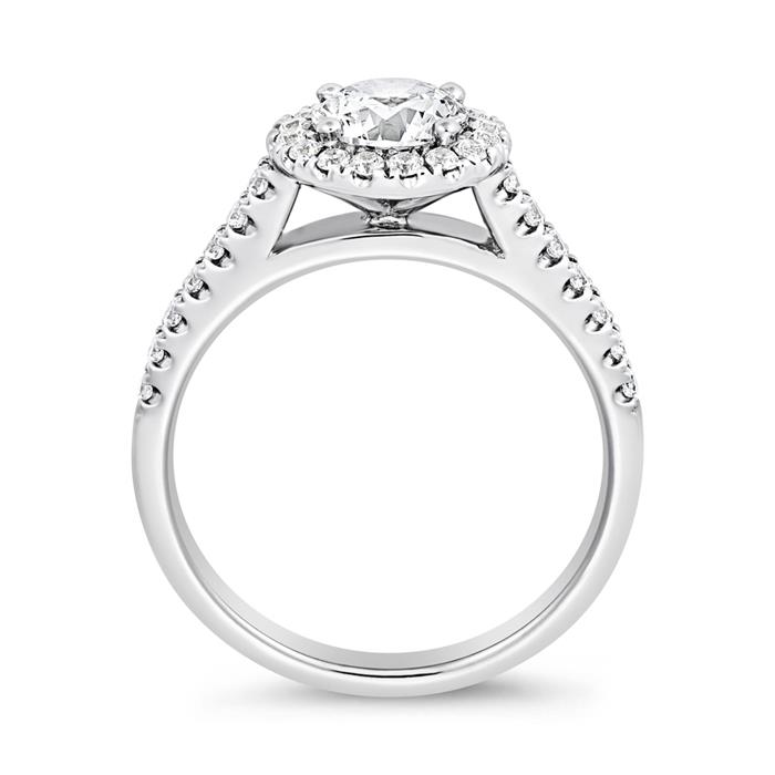 Halo ring with diamonds in white gold or platinum