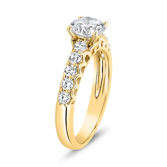 Anillo de diamantes dorados para mujer, grabable