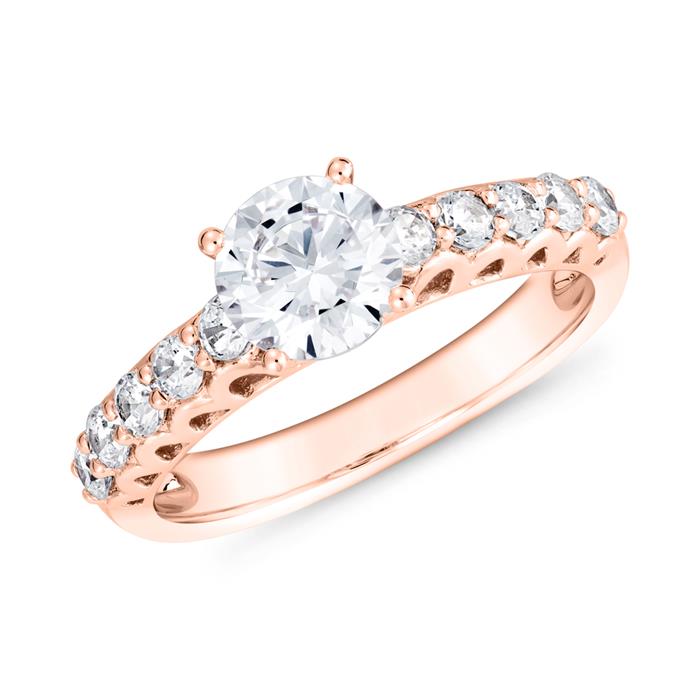 Engagement ring with diamonds in rose gold, engravable