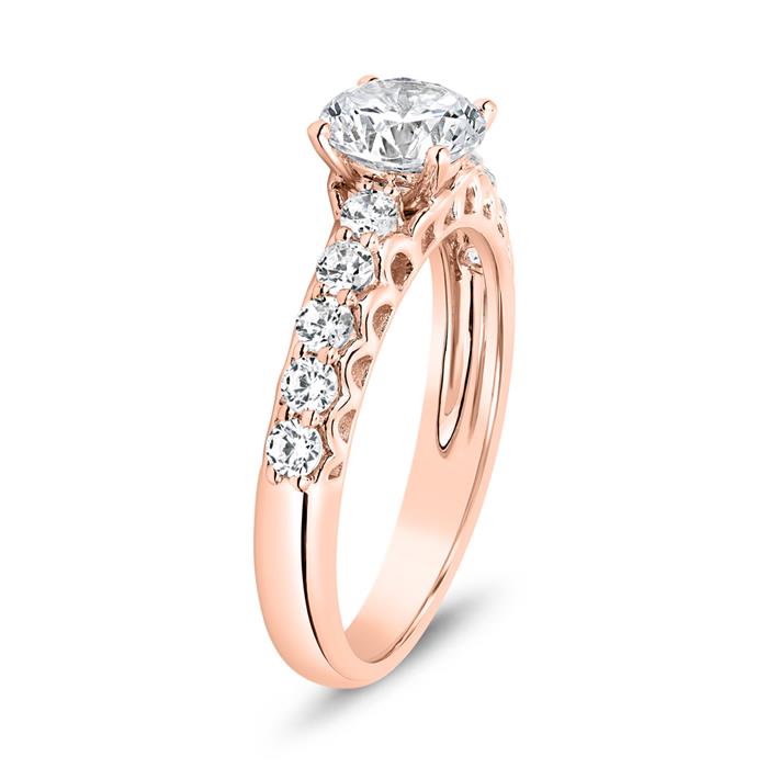 Engagement ring with diamonds in rose gold, engravable