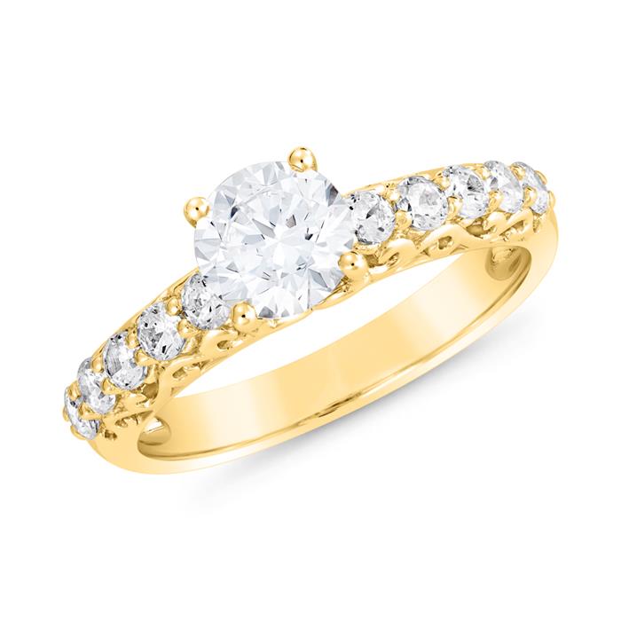 Engravable engagement ring in gold with diamonds