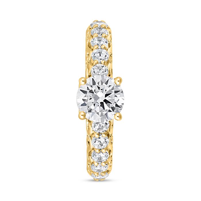 Engravable engagement ring in gold with diamonds