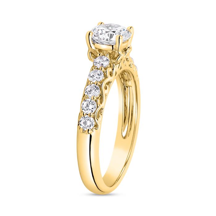 Engravable engagement ring in gold with diamonds