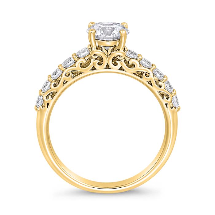 Engravable engagement ring in gold with diamonds