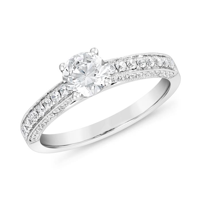 Engravable diamond ring in white gold or platinum