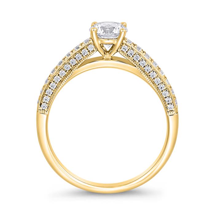 Golden engagement ring with lab grown diamonds