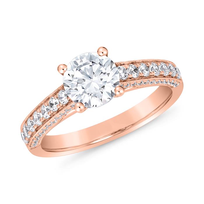 Gegraveerde diamanten ring in roségoud voor vrouwen