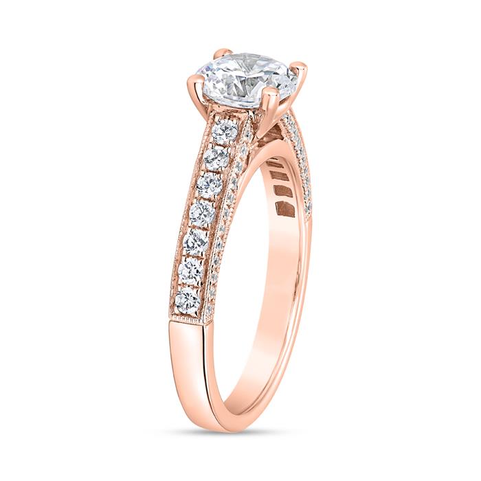 Gegraveerde diamanten ring in roségoud voor vrouwen