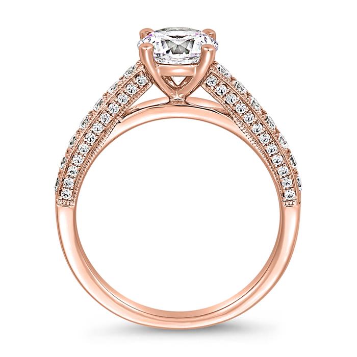 Anillo de diamantes de oro rosa grabable para mujer