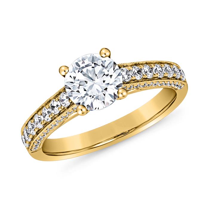 Engagement ring with lab grown diamonds in yellow gold