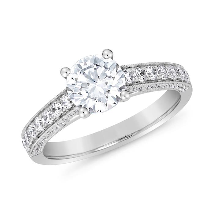 Lab grown diamond ring, white gold or platinum, engravable