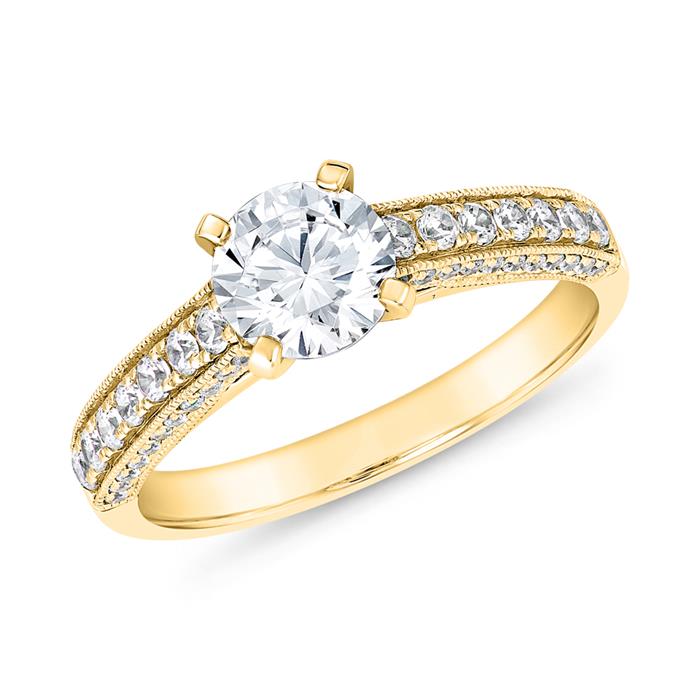 Anillo de oro grabable con engaste de diamantes para mujer