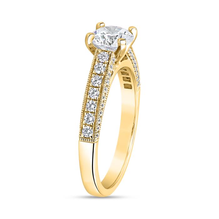 Anillo de oro grabable con engaste de diamantes para mujer