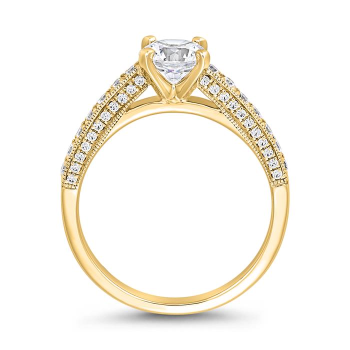 Engravable gold ring with diamond setting for ladies