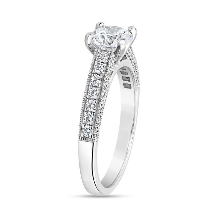 Engagement ring, lab grown diamonds, white gold, platinum