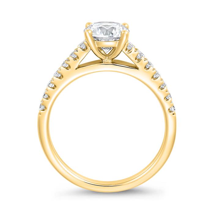 Golden engagement ring with lab grown diamonds