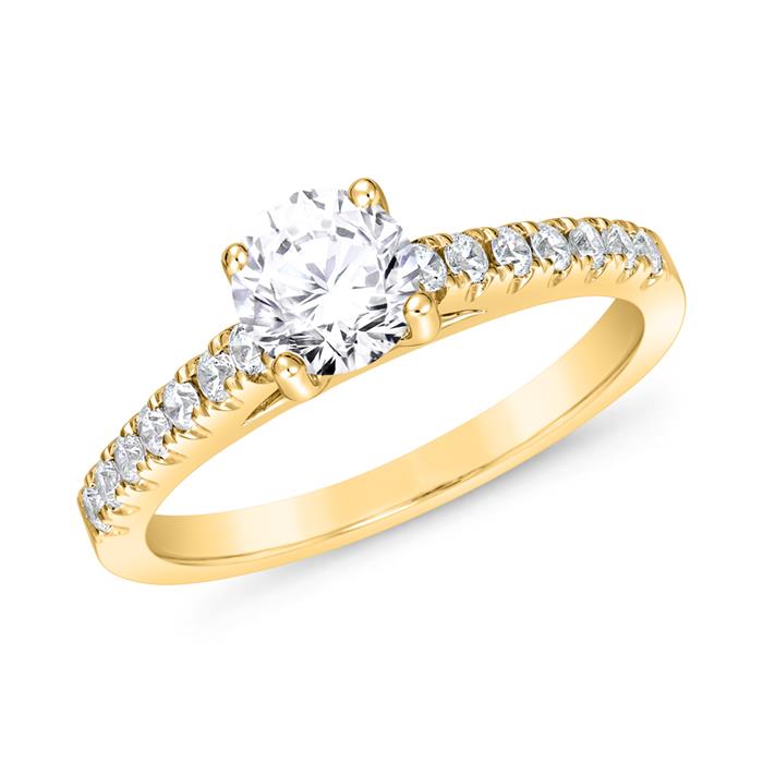 Golden engagement ring with diamonds for ladies